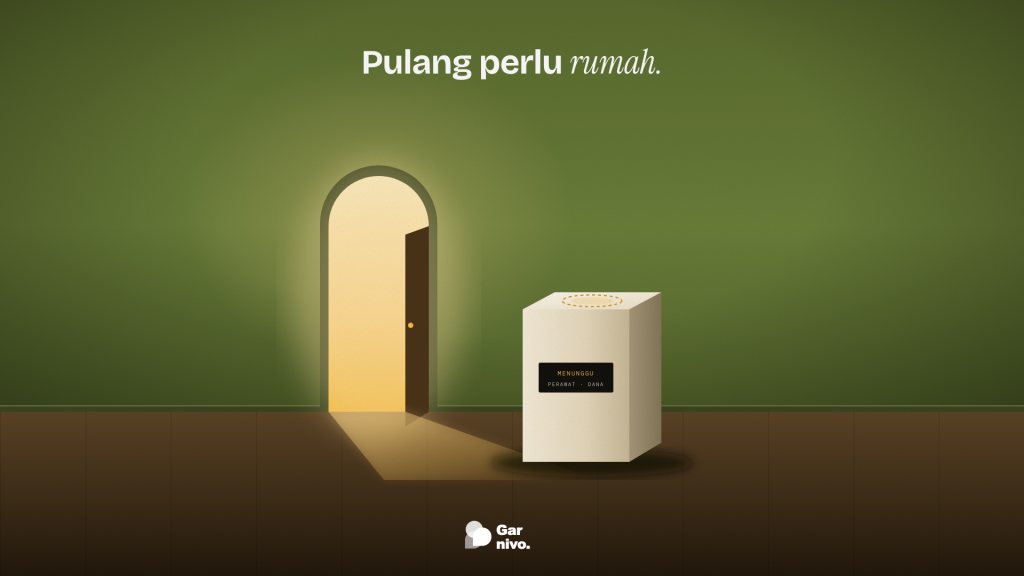 Alas pamer krem kosong dengan jejak bundar amber di ruang berdinding hijau lumut, cahaya hangat masuk dari pintu melengkung yang terbuka.